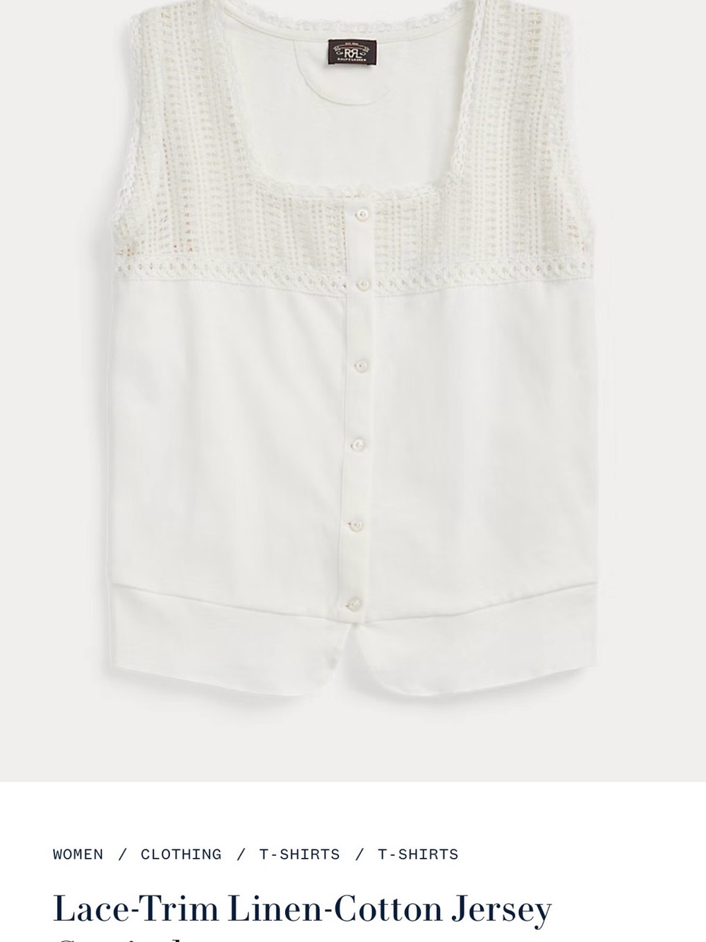 Ralph Lauren Double RL White Lace-Trim Linen-Cotton Tank